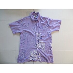 Cabali Shirt Mens Large Purple Hawaiian Tropical Fish Skeleton Palm Floral Rayon
